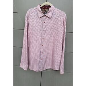 Robert Graham Sz 2X Men's Red/White Geometric Print Flip Cuff Long Sleeves Shirt